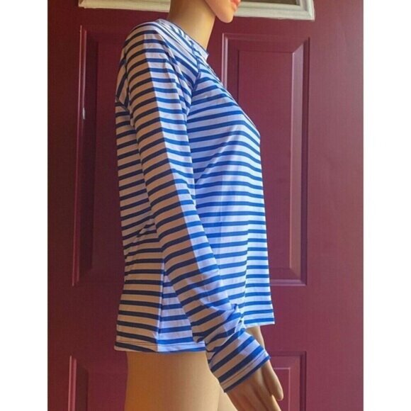 Cabana Life Women’s Striped  UPF 50+ Long Sleeve Shirt swim pool sports Sz M New - Picture 3 of 13